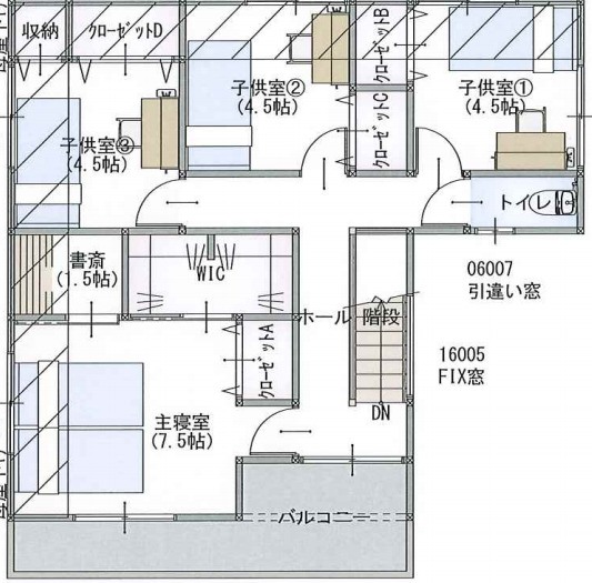 富士住建の23帖の大空間LDK・広々バルコニーの間取り